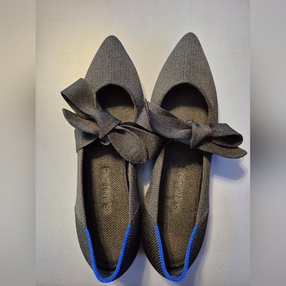 Rothy's Shoes - Rothy's Black Flats with Bow and Blue Trim